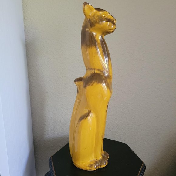 Single Mid Century Vintage Mustard Yellow Tall Panther Cat Statue #220 - Picture 2 of 6
